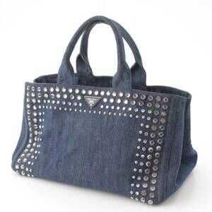 Prada Indigo Bag Denim Blue Jeweled Tote Canapa